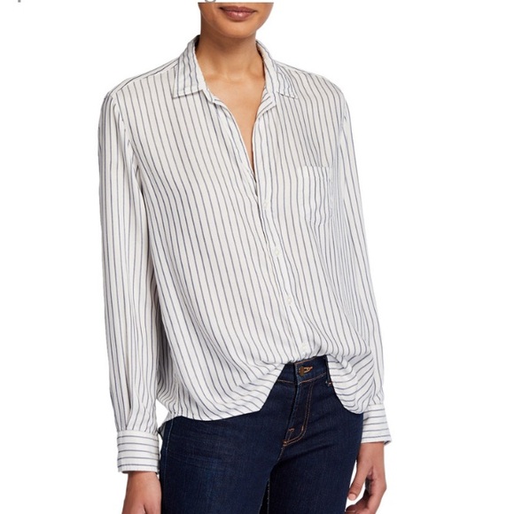 Frank & Eileen Striped Button Down Eileen Shirt Blouse Top White Black M - Picture 1 of 17